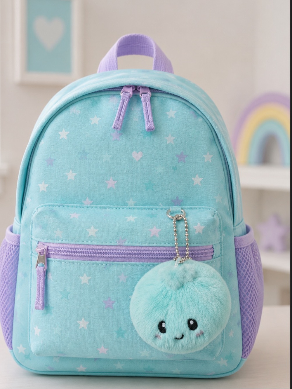 NWT Girls Plush Light Blue Dumpling Bag Charm Keychain Embroidered Face Viral